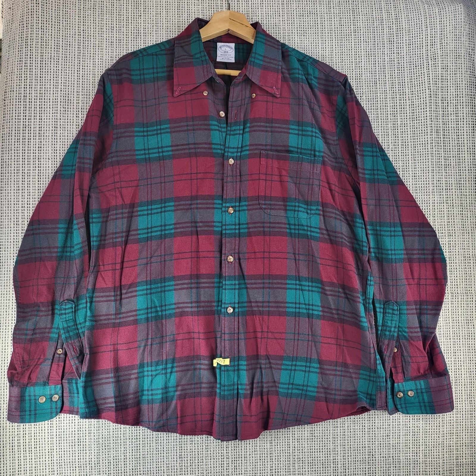 Brooks Brothers Shirt Mens Large Red Green Plaid Regent Fit Button Down Cotton